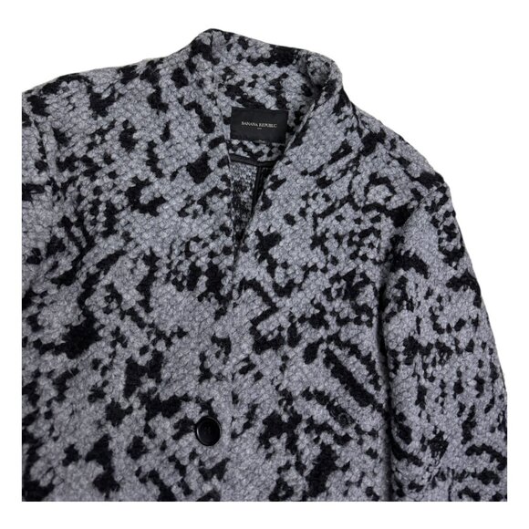 BANANA REPUBLIC Knit Collarless Coat Gray Wool Long Trench Peacoat Womens Large - Picture 5 of 7